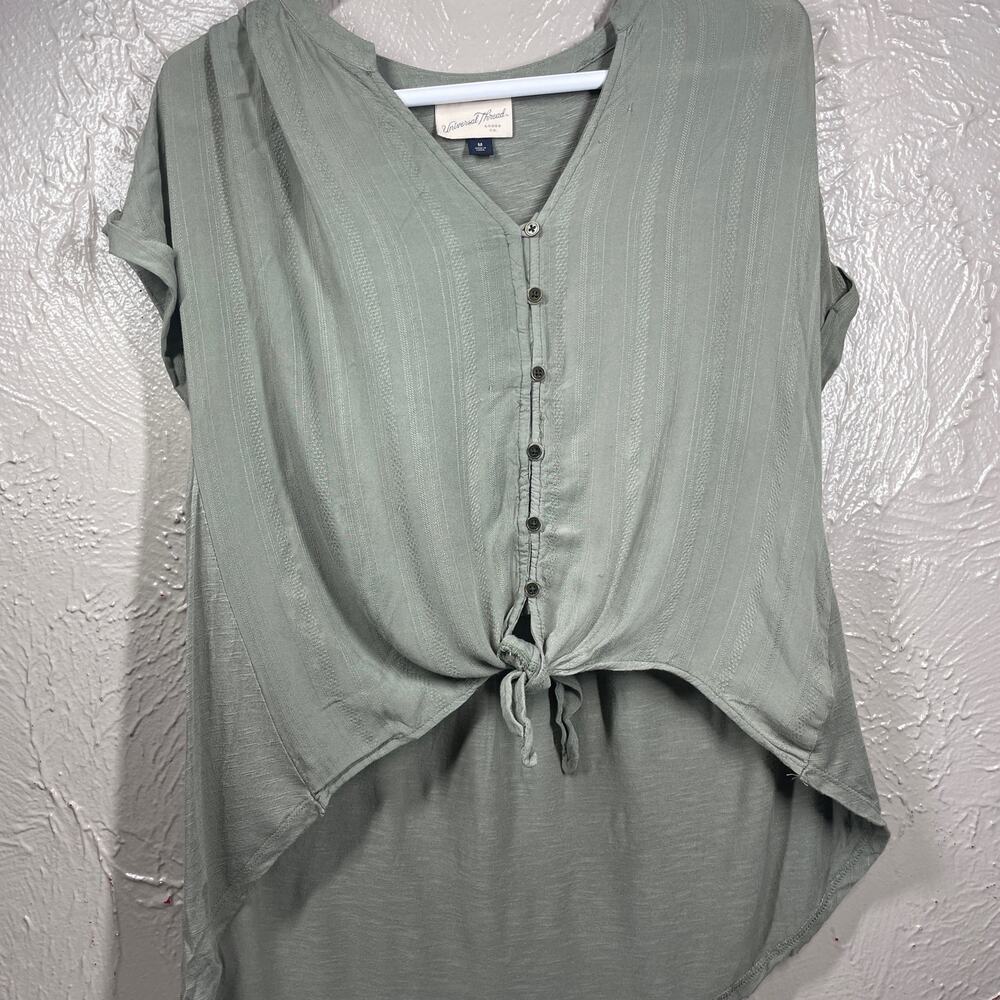 Universal Thread Goods Top Womens Green Button Up Tie Waist High Low size medium